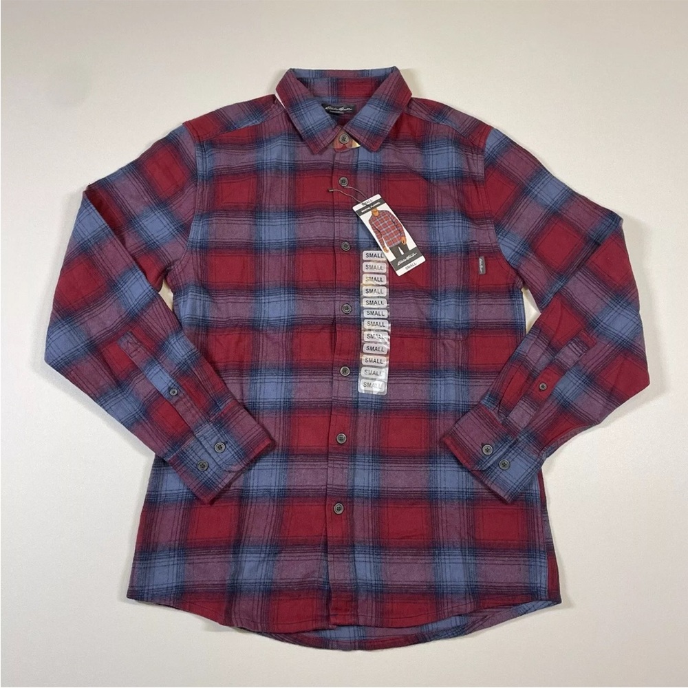Eddie Bauer Shirt Men’s Small Rosewood Ombre Bristol Plaid Flannel Button Up NEW